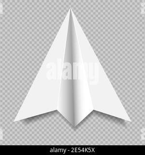 White paper homemade airplane on a transparent background. Isolated vector object. EPS 10 Stock Vector