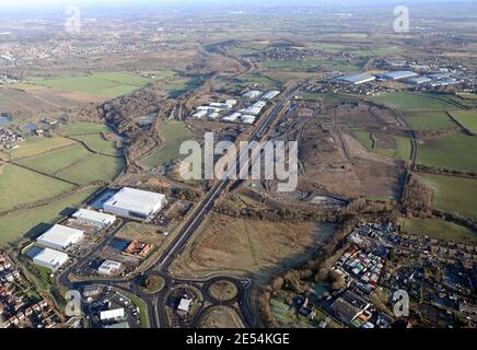 aerial view of Dearne Valley Parkway. R-Evolution & Kestrel Rise business park, Birdwell & in distance Shortwood Business Park, Hoyland, Worsbrough Stock Photo