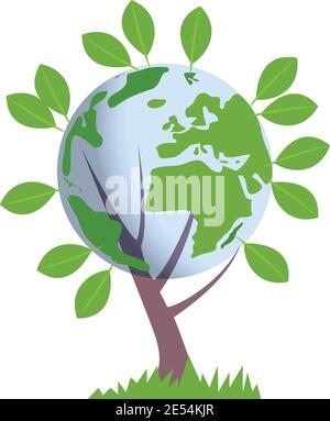Earth with sprouting leaves stock illustration. Green Earth . Eco planet Concept , Save Earth Stock Vector