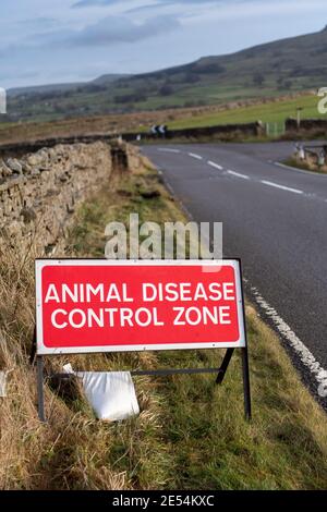 Animal Disease Control Area sign in Wensleydale, part of the Avian Flu outbreak late 2020, UK. Stock Photo