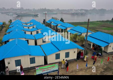 Narayanganj, Bangladesh - January 20, 2021: A bird’s eye view of the shelter project for homeless people  at Rupganj in Narayanganj. Stock Photo