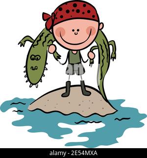 Crocodile Hunter Vector Illustration isolated in white background Stock Vector