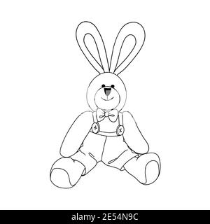 Vector hand-drawn illustration of a cute stuffed bunny. Gift toy for Valentines day, birthday, Christmas, holiday. Doodle. Stock Vector