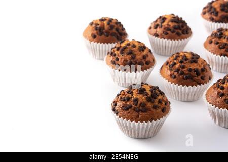 Just baked chocolate muffins isolated on white background Stock Photo