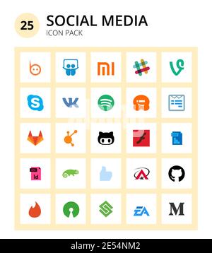 25 Social icon css, flash player, spotify, alt, bit connect Editable Vector Design Elements Stock Vector