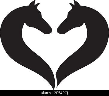 Two horse head silhouettes facing each other, forming a heart shape vector illustration Stock Vector