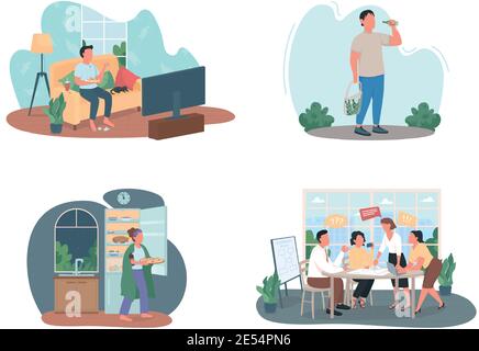 Bad habits 2D vector web banner, poster set Stock Vector