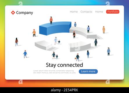 People interacting with charts and analysing statistics and data. Landing page template. Vector illustration Stock Vector