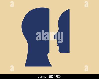 A person looking inside. Conceptual symbol in a Bauhaus style. Self analysis graphic representation. Stock Vector