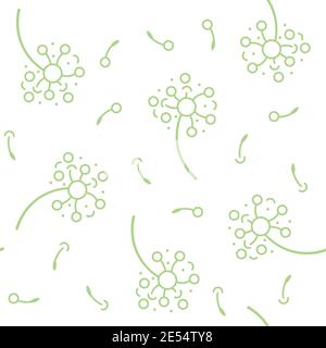 Seamless vector pattern with light green dandelion blossoms and seeds Stock Vector