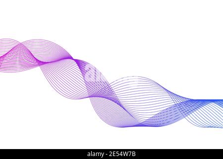 Abstract wavy lines background. Purple blue color gradient. White background. Curved smooth lines. Stripes wave design element. Frequency. Vector Stock Vector