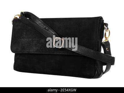Black women clutch isolated on white background. Crossbody bag Stock Photo