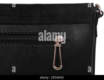 Close-up part of black bag's backside isolated on white Stock Photo