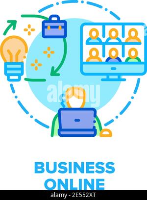 Business Online Vector Concept Color Illustration Stock Vector