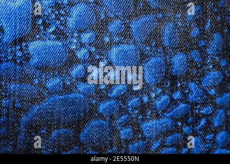 Blue Silk with Water Drops Texture Background Stock Photo