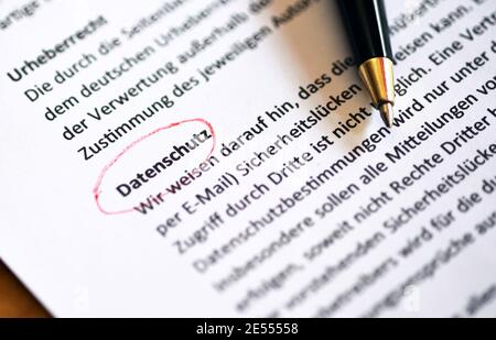Copyright data safety in german Datenschutz, pen on paper Stock Photo