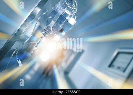 In the hospital: IV pole, infusion and fluids bags, cardiovascular  telemetry monitor Stock Photo - Alamy