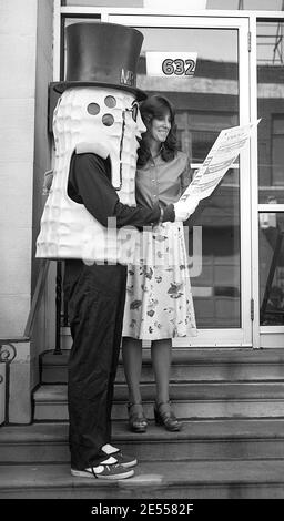 Mr. Peanut “Planters Peanuts” outside the Standard Brand offices at 632 South Main St. Wilkes Barre Pennsylvania, in 1979 Planters was Founded in 1906, at Wilkes-Barre, PA The Founders were  Amedeo Obici, & Mario Peruzzi. Stock Photo