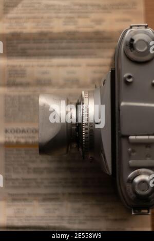 Top down shot of a Kodak Retinette film camera, showing the focusing dial of the fixed lens. Stock Photo
