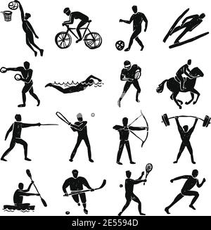 Sport people and athletes sketch black figures set isolated vector illustration Stock Vector