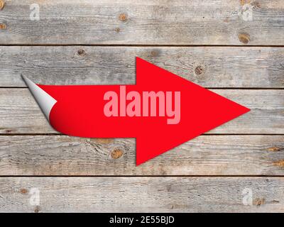 Red to the right arrow as an 3d - illustration on a wooden wall Stock Photo