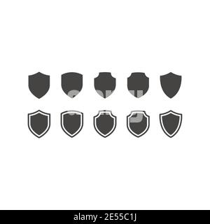 Shield black vector icon set. Shields collection of glyph symbols. Stock Vector