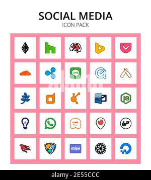 Social Media 25 icons medapps, node, line, outlook, dashcube Editable Vector Design Elements Stock Vector