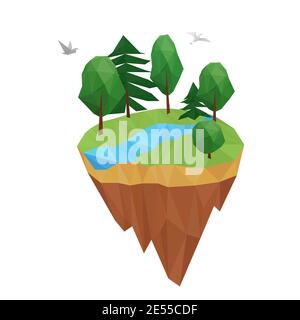 Low poly geometric island. Vector nature concept Illustration, in triangular style. Background design for banner, poster. Stock Vector