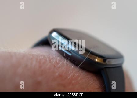 Solid state side button on Fitbit Sense health tracking smart