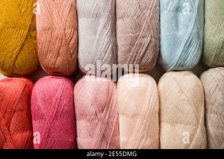 The multicolored fluffy threads for knitting warm clothes Stock Photo