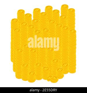 Big money concept. Big gold coins. Hundreds of dollars. Gold coins with dollar sign. Isolated on a white background. Isometry. Vector illustration Stock Vector