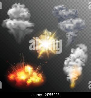 Variously shaped firework explosion patterns set of star cloud and mushroom images collection realistic isolated vector illustration Stock Vector