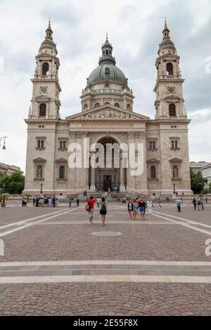 Budapest, Hungary - July 17, 2012: General view of Budapest Cathedral, or St. Stephen's Basilica, with its two tower bells, on the Pest side, Budapest Stock Photo