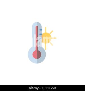 Thermometer. Summer temperature. Flat color icon. Isolated weather vector illustration Stock Vector