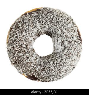 Donut in chocolate glaze and coconut flakes. Stock Photo