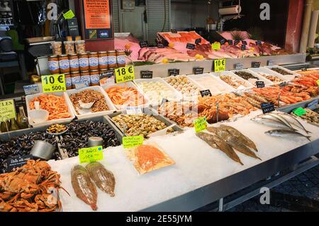 Fish  market of Trouville-sur-Mer. Trouville-sur-Mer and nearby Deauville are popular summer resorts in Normandy. Stock Photo