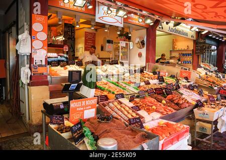 Fish  market of Trouville-sur-Mer. Trouville-sur-Mer and nearby Deauville are popular summer resorts in Normandy. Stock Photo