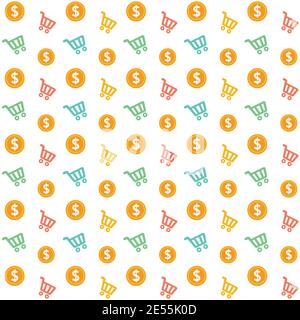 Vector Seamless Shopping Cart With Gold Coins Style Pattern Stock Vector