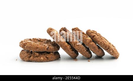 Stack of homemade sweet chocolate cookies isolated on white. Stock Photo
