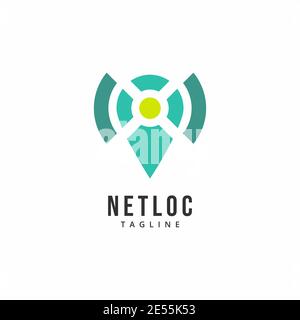 Simple Pin Location Network Signal Wifi Logo Vector Template suitable for technology and internet company business Stock Vector
