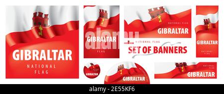 Vector set of banners with the national flag of the Gibraltar Stock Vector