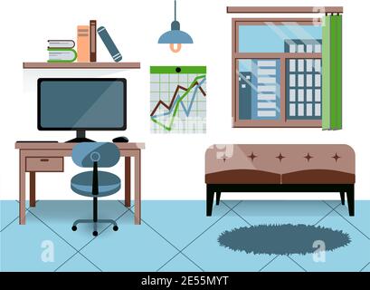 light room with desk PS window sofa and chair home office Stock Vector
