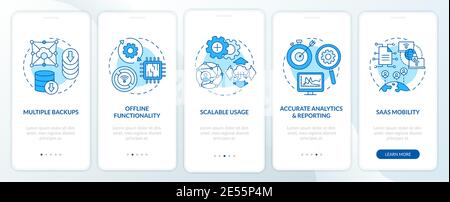 SaaS pluses onboarding mobile app page screen with concepts Stock Vector