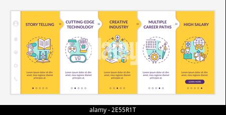 Game design industry benefits onboarding vector template Stock Vector