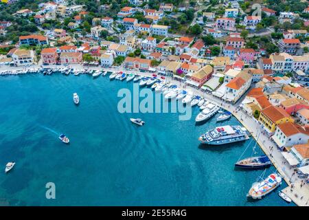 Aerial shot of the port of Paxoi in Greece.