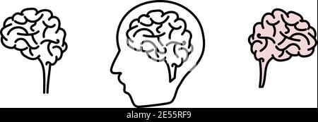 Simple brain - view from side - icon or sign illustration Stock Vector