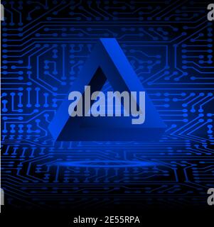 Blue Penrose triangle. Modern futuristic electronic circuit board background. Vector illustration Stock Vector