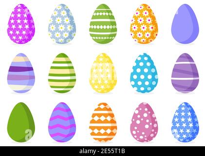 Big set of color Easter eggs. Spring holiday. Happy easter eggs. Vector illustration on white background. Stock Vector