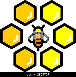 Simple vector icon illustration logo for yellow honey, nectar of bee on honeycomb background. Honey pattern consisting of sweet natural product wild b Stock Vector