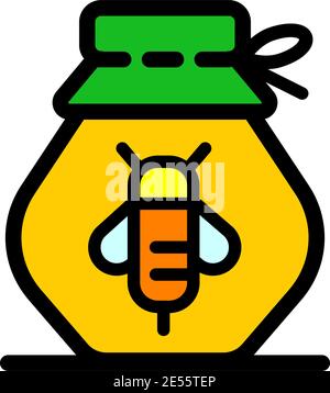 Honey bottle simple icon with honeycomb, vector illustration for shop and symbol of manufacturing of honey . Traditional sweets and candy. Stock Vector